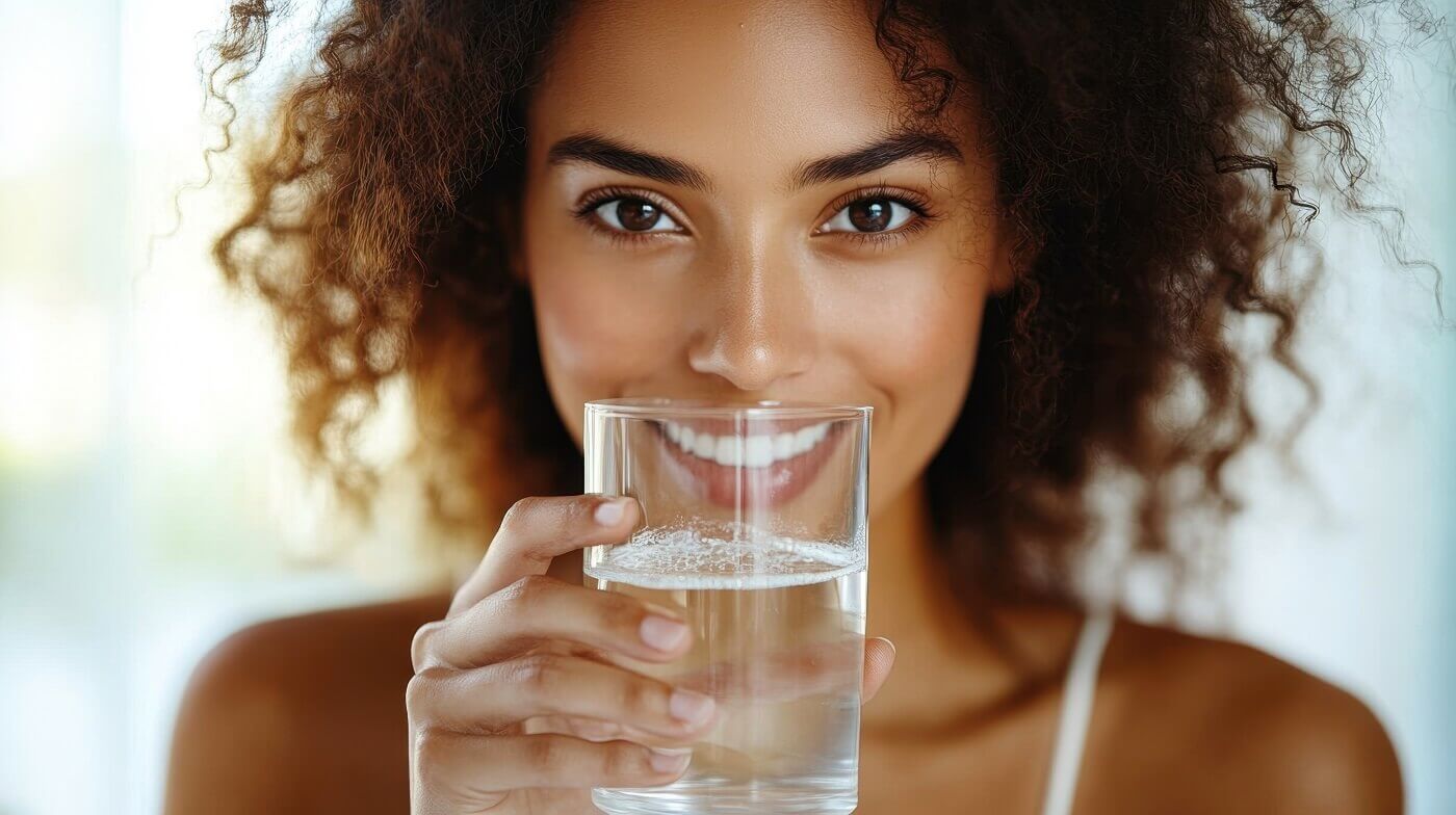 Woman drinking fresh water